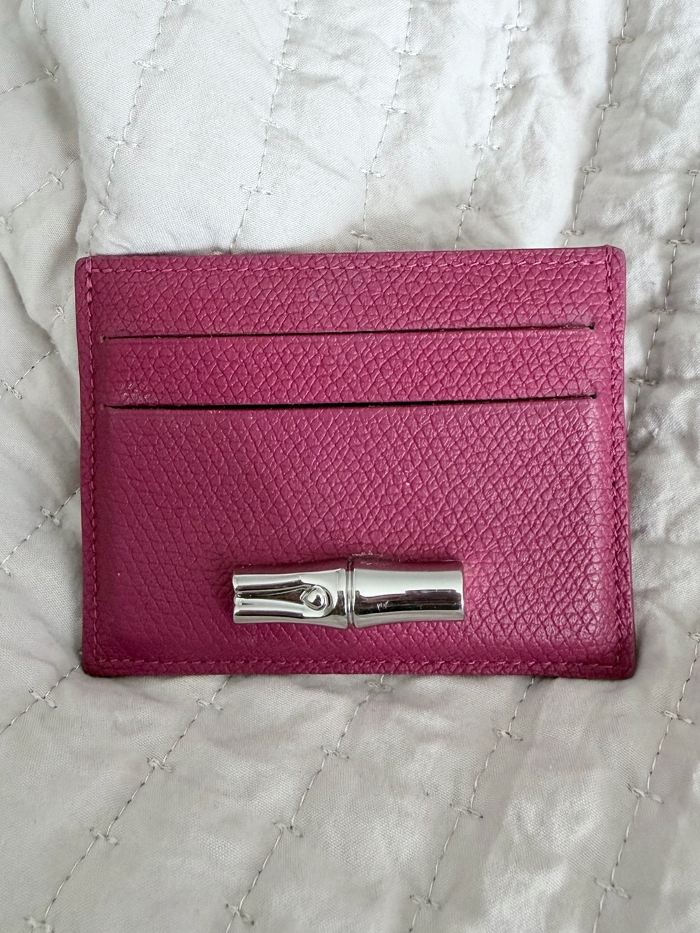 Dark pink Leather Card Holder with Silver Accent - Picture 1 of 4